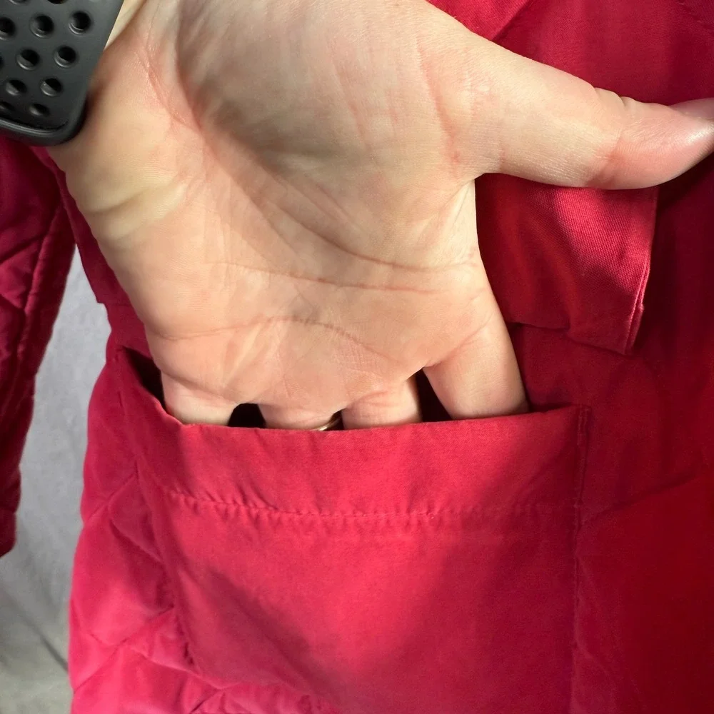 Van Heusen Quilted Jacket Pink Button Front Pockets Stand Collar Women Sz L - Picture 6 of 11